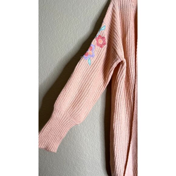Moon River Cardigan Sweater Women Large Pink Knitted Embroidered Cottagecore - Picture 6 of 9